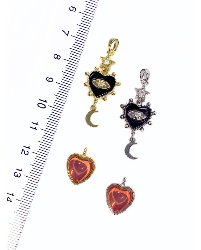 Pirinç Zirkon Taşlı Kalp Kolye Bileklik Ucu Charm Altın 1 Adet