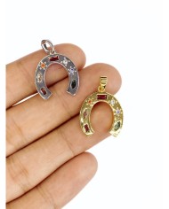 Pirinç Zirkon Taşlı At Nalı Kolye Bileklik Ucu Charm Gümüş 1 Adet