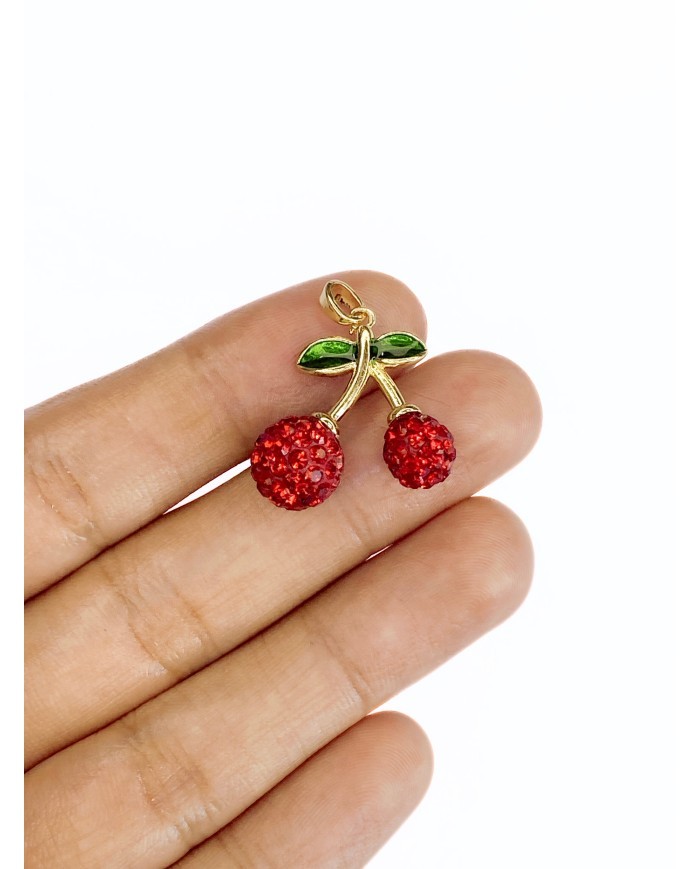 Pirinç Zirkon Taşlı Kiraz Kolye Bileklik Ucu Charm 1 Adet