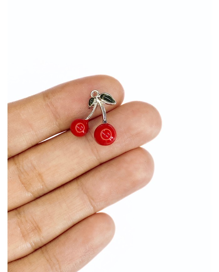 Pirinç Zirkon Mineli Kiraz Kolye Bileklik Ucu Charm 1 Adet