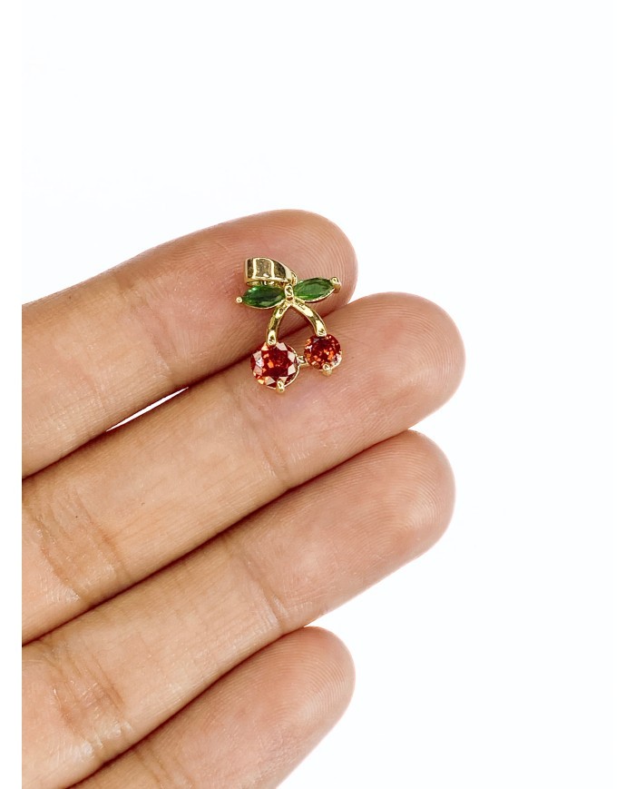 Pirinç Zirkon Taşlı Kiraz Kolye Bileklik Ucu Charm 1 Adet