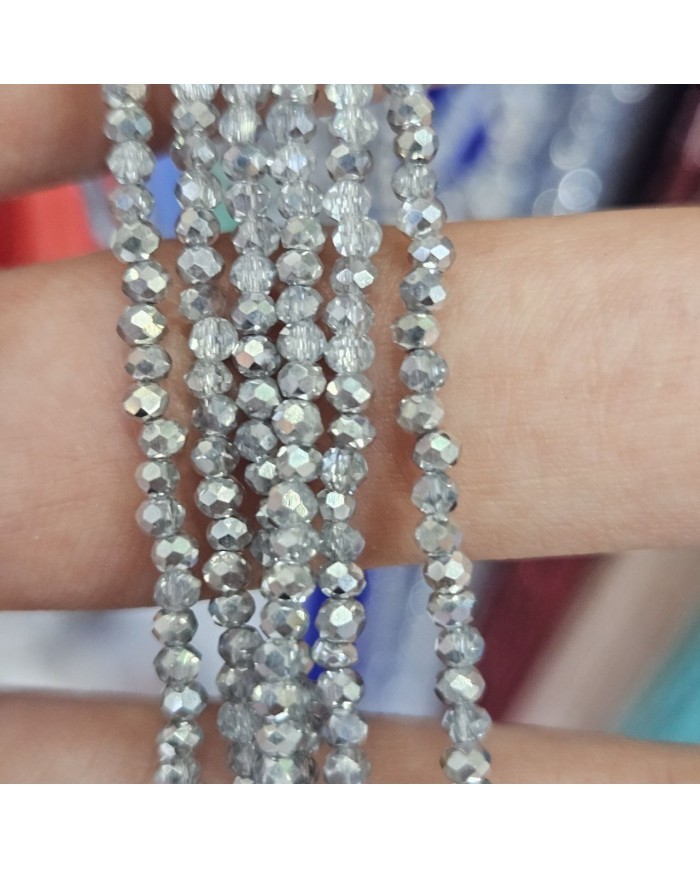 1mm İpe Dizili Kristal Boncuk Metalik Kaplama Gri Aynalı - 10 Dizi