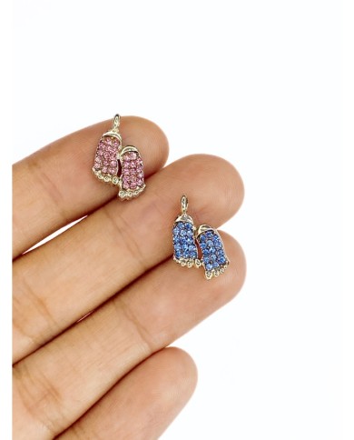 Pirinç Zirkon Taşlı Ayak İzi Kolye Bileklik Ucu Charm Pembe 1 Adet