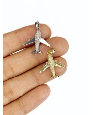 Pirinç Zirkon Taşlı Uçak Kolye Bileklik Ucu Charm Gümüş 1 Adet