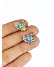 Pirinç Zirkon Taşlı Kalp Kanat Kolye Bileklik Ucu Charm Altın 1 Adet