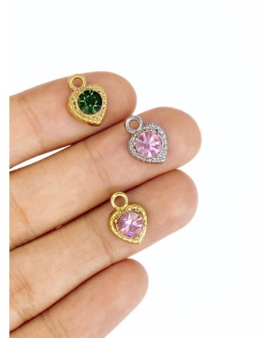 Pirinç Zirkon Taşlı Kalp Kolye Bileklik Ucu Charm Gümüş Pembe 1 Adet