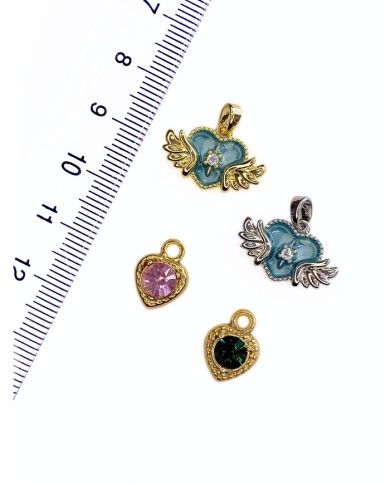 Pirinç Zirkon Taşlı Kalp Kolye Bileklik Ucu Charm Gümüş Pembe 1 Adet