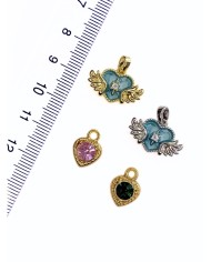 Pirinç Zirkon Taşlı Kalp Kolye Bileklik Ucu Charm Gümüş Pembe 1 Adet