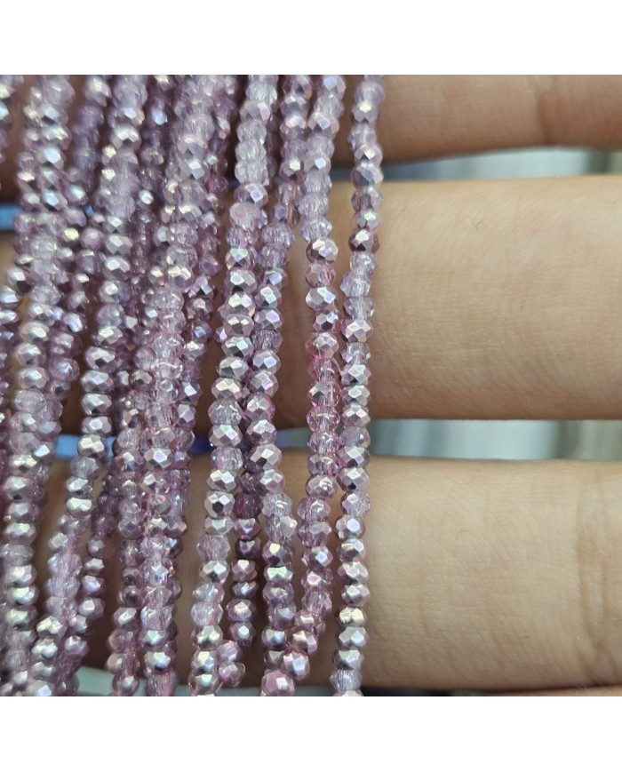 2mm İpe Dizili Kristal Boncuk Metalik Kaplama Aynalı Pembe - 10 Dizi