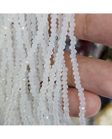 2mm İpe Dizili Kristal Boncuk Mat Opal Beyaz - 10 Dizi
