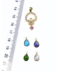 Pirinç Zirkon Mineli Cam Taş Damla Kolye Bileklik Ucu Charm Mor 1 Adet