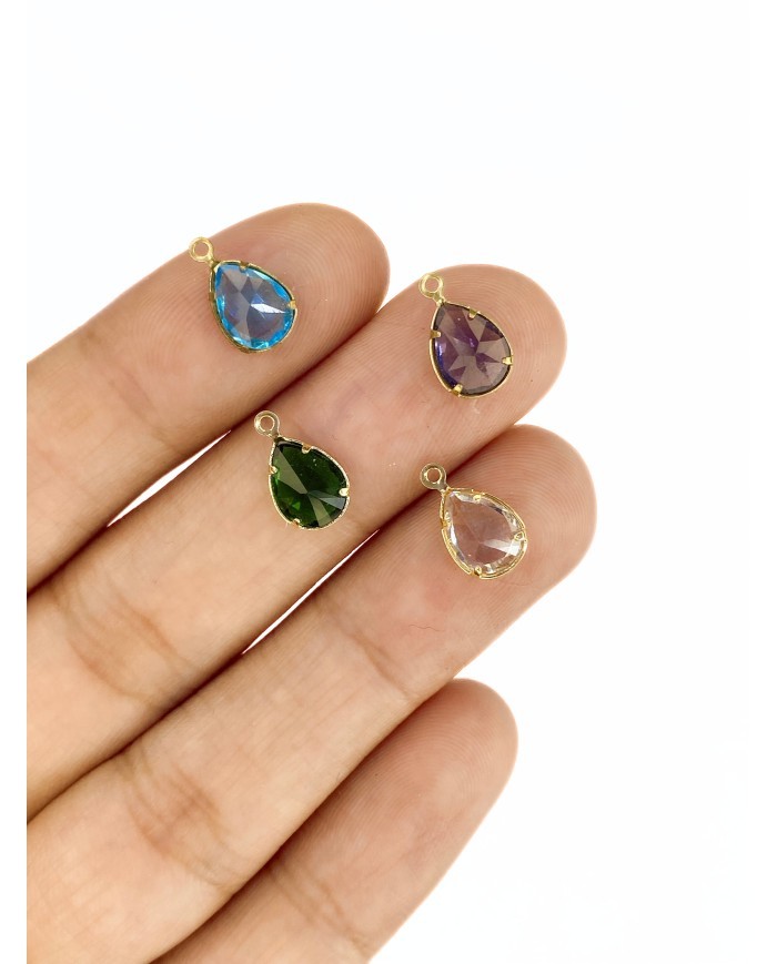 Pirinç Zirkon Mineli Cam Taş Damla Kolye Bileklik Ucu Charm Beyaz 1 Adet