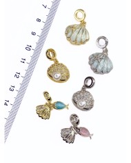 Pirinç Zirkon Mineli Pandora Bileklik Uyumlu Açılır Kapanır İstiridye Kolye Bileklik Ucu Charm Mavi 1 Adet