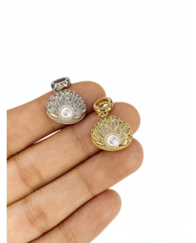 Pirinç Zirkon Taşlı Pandora Bileklik Uyumlu İncili İstiridye Kolye Bileklik Ucu Charm Gümüş 1 Adet