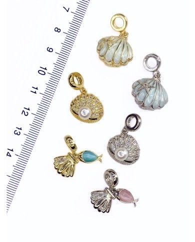 Pirinç Zirkon Taşlı Pandora Bileklik Uyumlu İncili İstiridye Kolye Bileklik Ucu Charm Gümüş 1 Adet