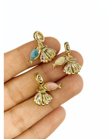 Pirinç Zirkon Taşlı Pandora Bileklik Uyumlu Deniz Kabuğu Kolye Bileklik Ucu Charm Altın Beyaz 1 Adet