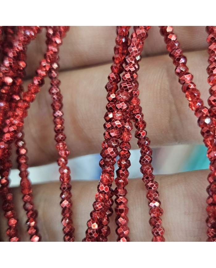 2mm İpe Dizili Kristal Boncuk Metalik Kırmızı - 10 Dizi