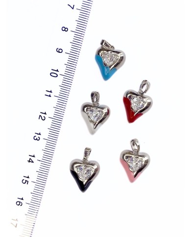 Pirinç Zirkon Taşlı Kalp Kolye Bileklik Ucu Charm Gümüş Mor 1 Adet