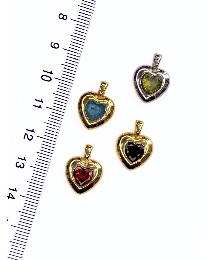 Pirinç Zirkon Taşlı Kalp Kolye Bileklik Ucu Charm Yeşil 1 Adet