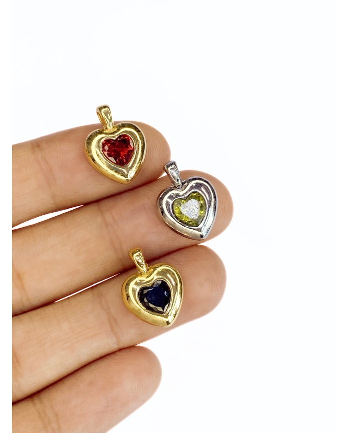 Pirinç Zirkon Taşlı Kalp Kolye Bileklik Ucu Charm Yeşil 1 Adet