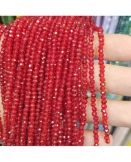 3mm İpe Dizili Kristal Boncuk Mat Parlak Kırmızı - 10 Dizi