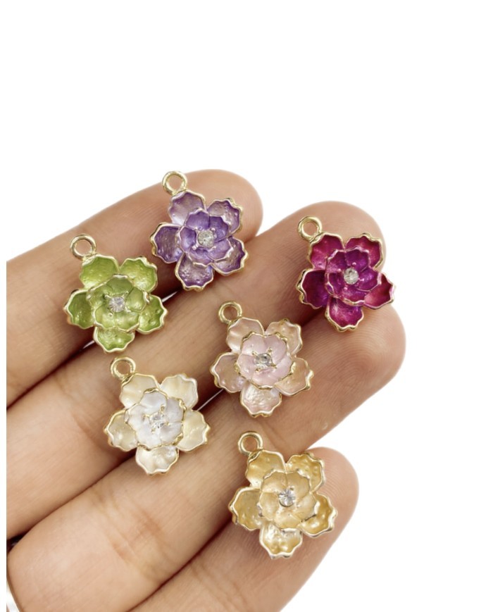 Pirinç Zirkon Mineli Lotus Kolye Bileklik Ucu Charm Fuşya 1 Adet