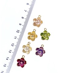 Pirinç Zirkon Mineli Lotus Kolye Bileklik Ucu Charm Fuşya 1 Adet