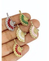 Pirinç Zirkon Mineli Yelpaze Kolye Bileklik Ucu Charm Gümüş Kırmızı 1 Adet