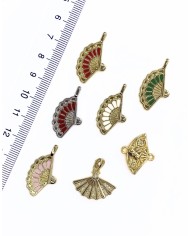 Pirinç Zirkon Mineli Yelpaze Kolye Bileklik Ucu Charm Gümüş Kırmızı 1 Adet