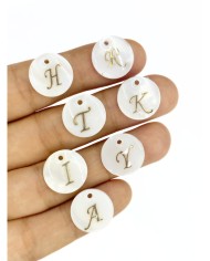 Sedef Altın Varaklı Yuvarlak Harf Kolye Bileklik Ucu Charm 15x15mm 1 Adet