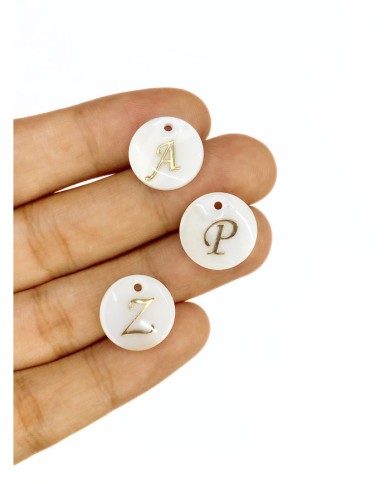 Sedef Altın Varaklı Yuvarlak Harf Kolye Bileklik Ucu Charm 15x15mm 1 Adet