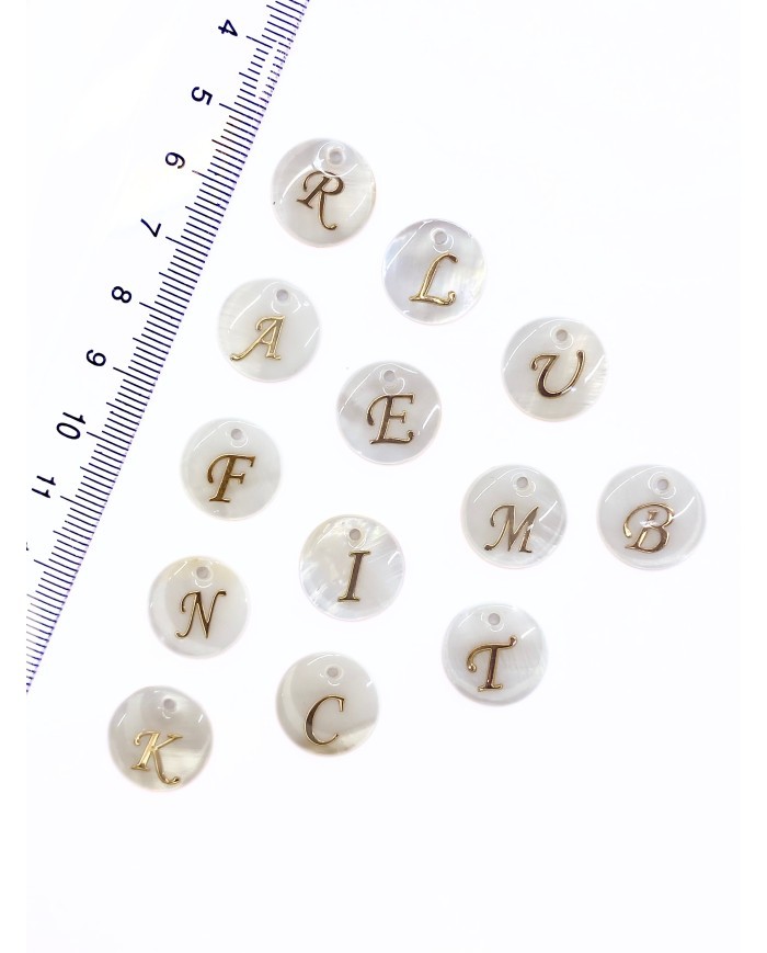 Sedef Altın Varaklı Yuvarlak Harf Kolye Bileklik Ucu Charm 15x15mm 1 Adet