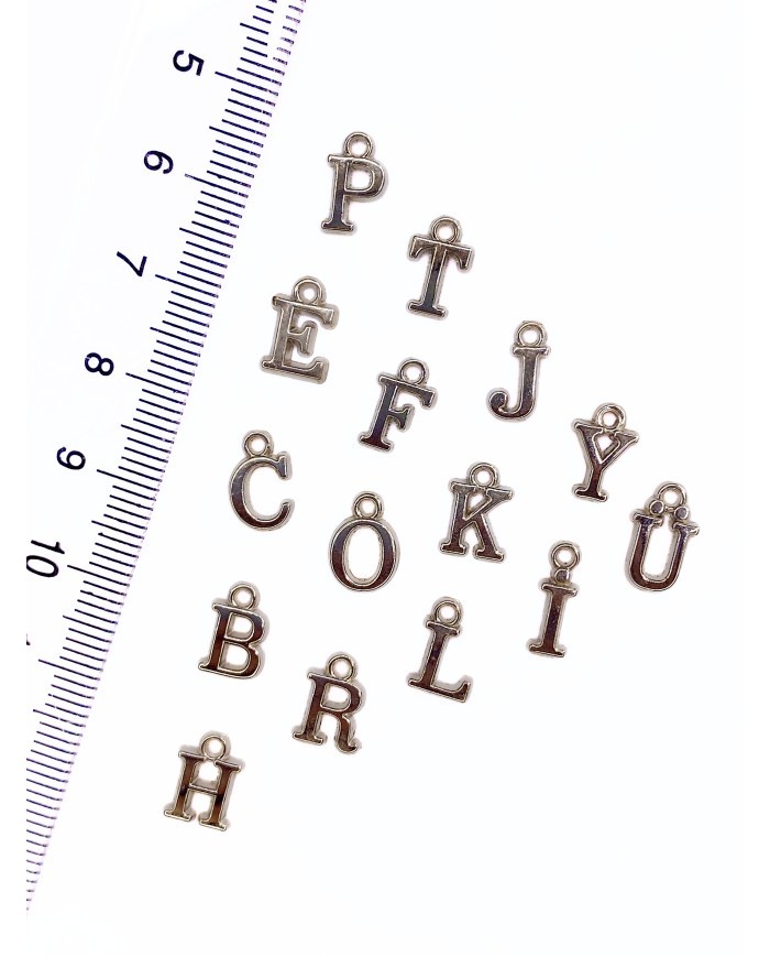 Zamak Rodyum Kaplama Kulplu Harf Kolye Bileklik Ucu Charm Nikel 6x10mm 1 Adet