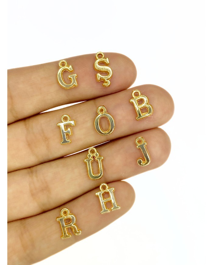 Zamak Lak Kaplama Kulplu Harf Kolye Bileklik Ucu Charm Altın 10x10mm 1 Adet