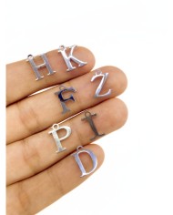 Çelik Rodyum Kaplama Kulplu Harf Kolye Bileklik Ucu Charm Nikel 12x13mm 1 Adet