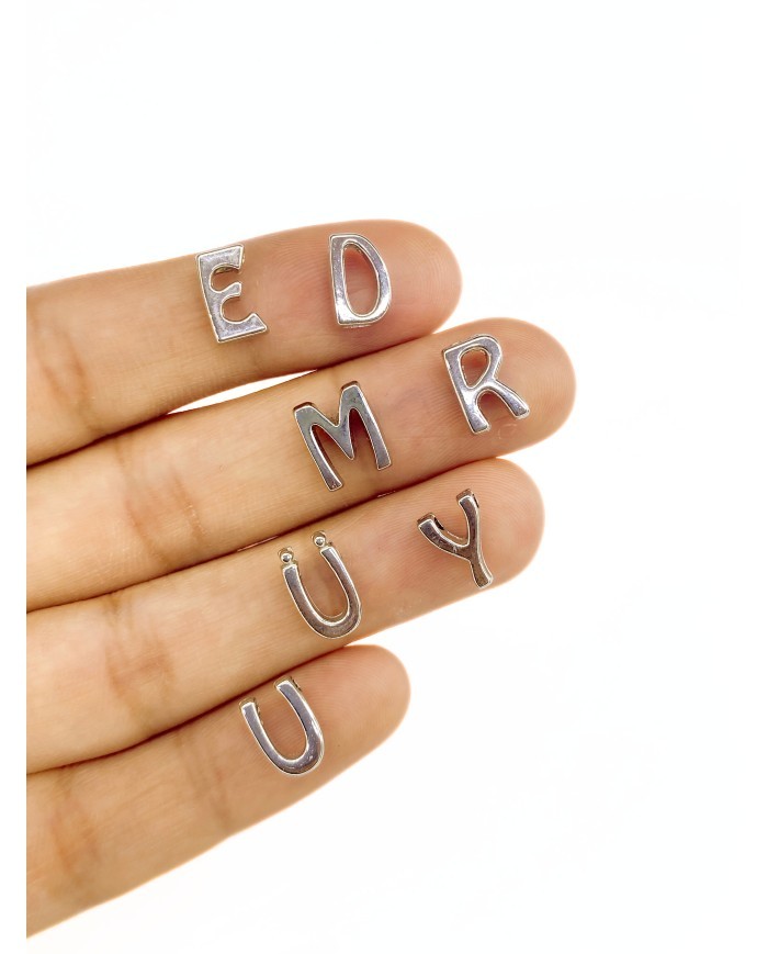 Rodyum Kaplama Geçme Balon Harf Kolye Bileklik Ucu Charm Nikel 10x13mm 1 Adet