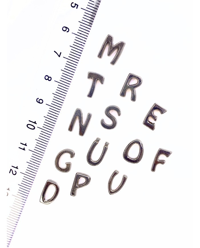 Rodyum Kaplama Geçme Balon Harf Kolye Bileklik Ucu Charm Nikel 10x13mm 1 Adet