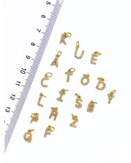 Lak Kaplama Zirkon Taşlı Kulplu Harf Kolye Bileklik Ucu Charm Altın 8x10mm 1 Adet