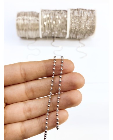 Çelik Top Zincir Kolye Bileklik Nikel Renk 2x2mm - 1m