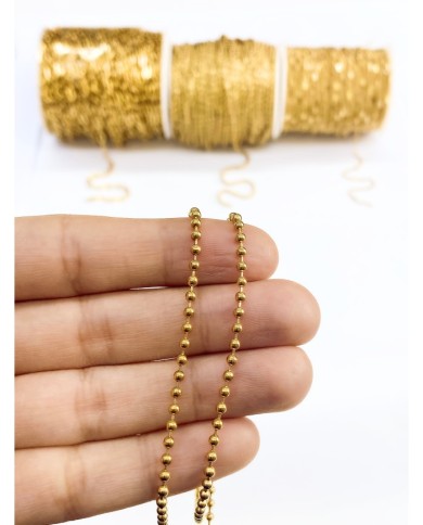 Çelik Top Zincir Kolye Bileklik Altın Renk 2x2mm - 1m