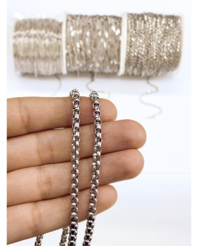 Çelik Geçmeli Kare Zincir Kolye Bileklik Nikel Renk 4x4mm - 1m