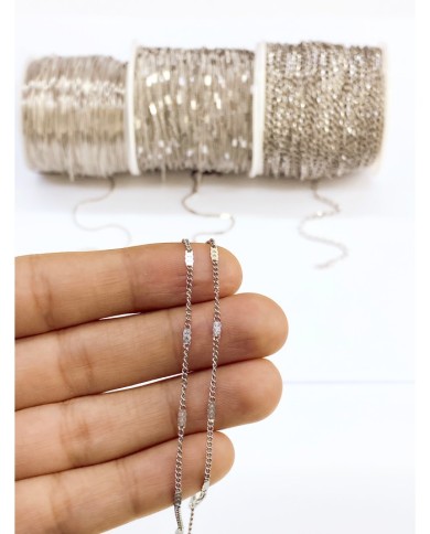 Çelik Ara Ezmeli Zincir Kolye Bileklik Nikel Renk 2x3mm - 1m