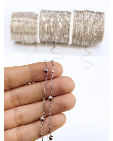 Çelik Top Zincir Kolye Bileklik Nikel Renk 4x4mm - 1m