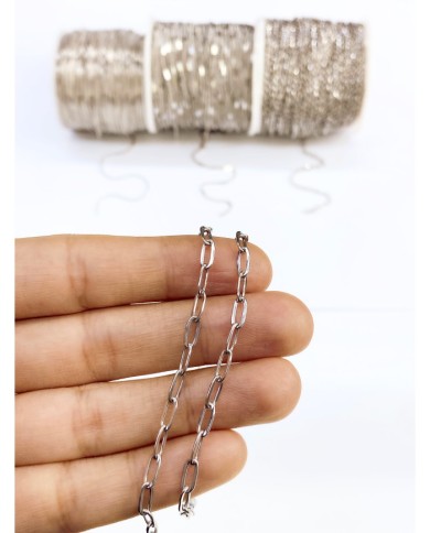 Çelik Ataç Zincir Kolye Bileklik Nikel Renk 4x6mm - 1m