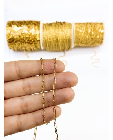 Çelik Ataç Zincir Kolye Bileklik Altın Renk 4x6mm - 1m