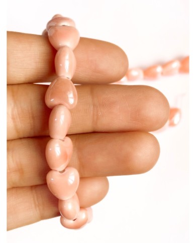 İpe Dizili Seramik Boncuk Pembe Kalp 10mm - 1 Dizi