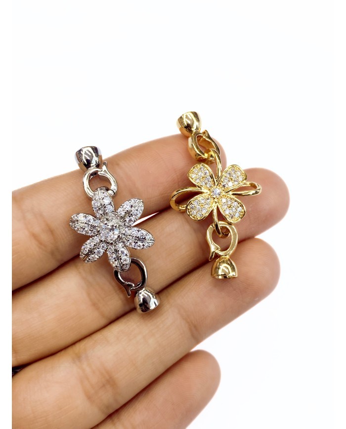 Pirinç Zirkon Taşlı Kapamalı Çiçek Uç Nikel - 1 Adet