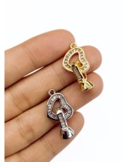 Pirinç Zirkon Taşlı Kapamalı Kalp Uç Nikel - 1 Adet