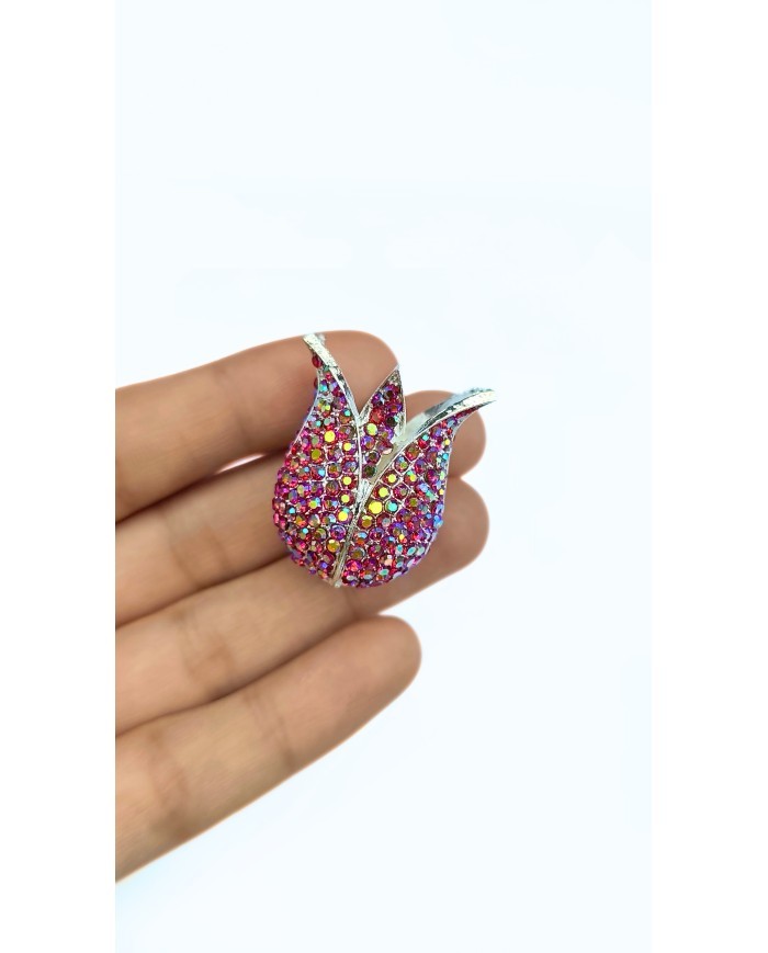 Zamak Renkli Kristal Taşlı Lale Model Tesbih İmamesi Nikel – 30x32mm