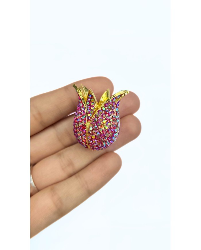 Zamak Renkli Kristal Taşlı Lale Model Tesbih İmamesi Sarı – 30x32mm